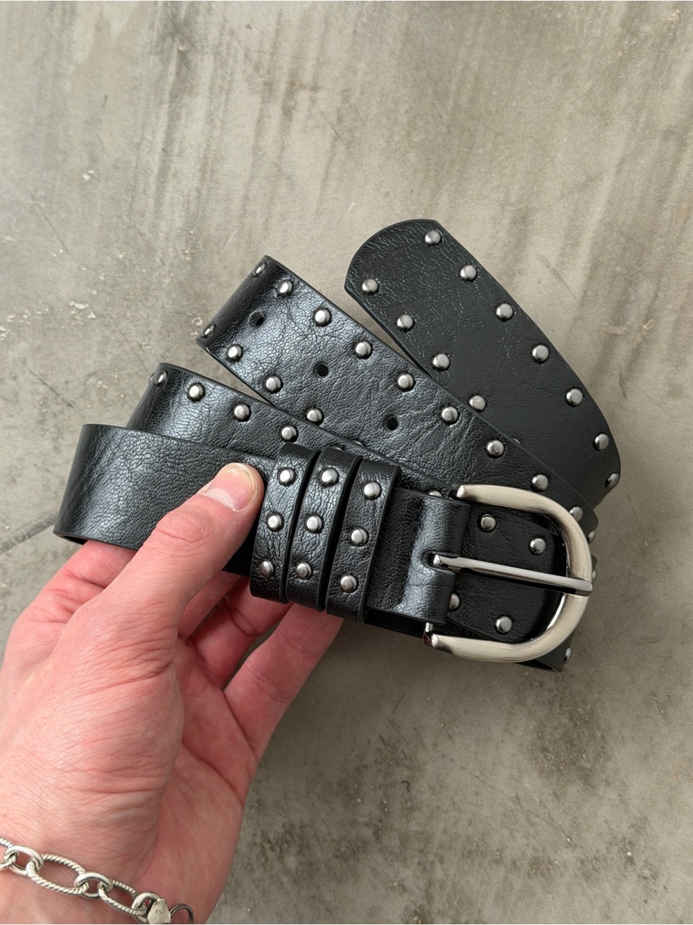 Black Studded Men's Leather Belt